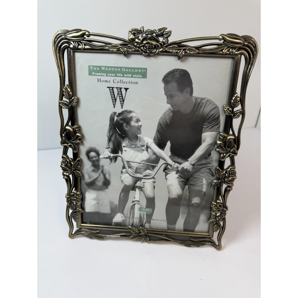 Weston Gallery Metal Standing Picture Frame Rose Floral Border 8x 10"